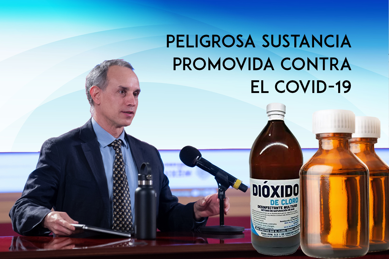 Dióxido de cloro, COVID-19, sustancia química, efectos adversos, cáncer, diabetes asma, malaria, autismo,Hugo López-Gatell, Gatell